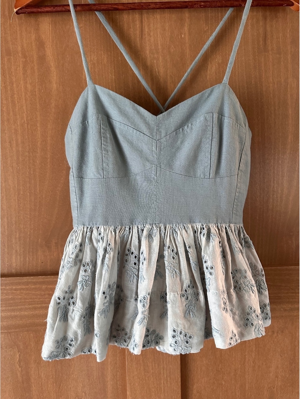 The GREAT. The Camelia Peplum Ruffle Top in Crystal-Blue Women’s size 0 XS - Picture 3 of 15